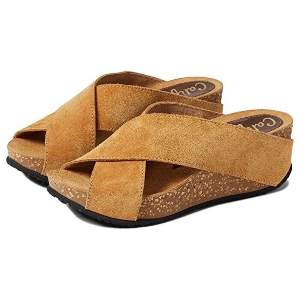 Californians Georgia Sandal Womens 6 Brown Cross Strap Slip-On Wedge Heel KHD501